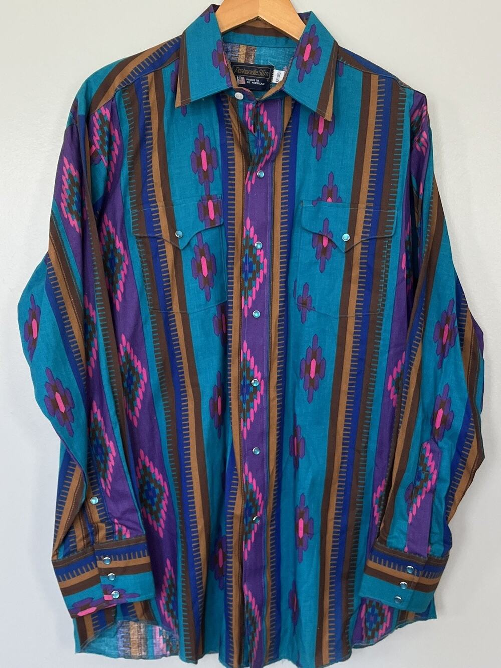 Vintage Panhandle Slim Southwestern Pearl Snap Brushpopper Shirt Men’s XL 17/35